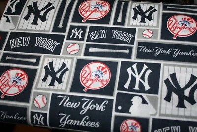 New York Yankees Fabric 1/4 yard Cotton Baseball Bats Logo Sports  9" x 44" MLB+ - Image 1 of 4