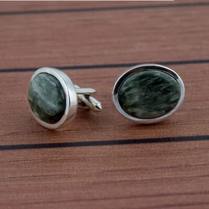 Gemelos ovalados de piedra preciosa serafinita verde plata esterlina joyería regalo de boda - Imagen 1 de 8