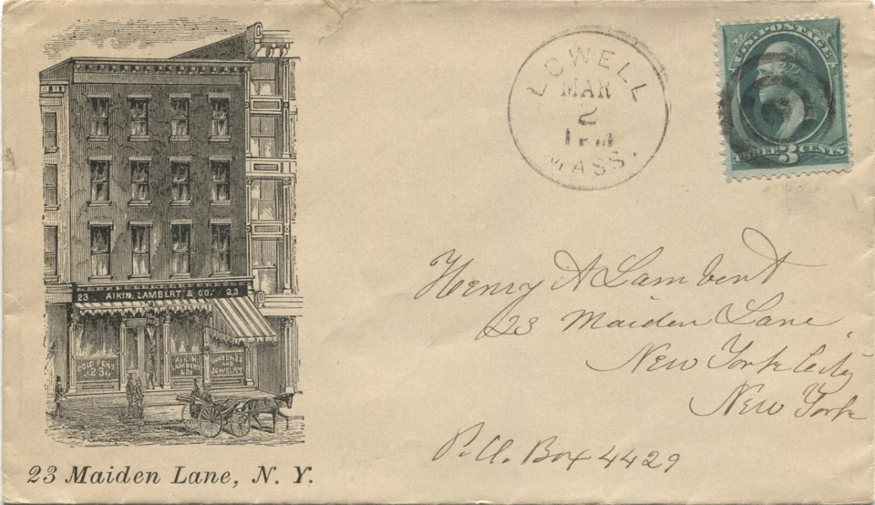 New York NY Advertising Cover Aikin Lambert & Co. Gold Pen Makers 1889 - Image 1 of 2