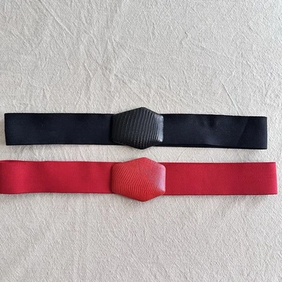 2 Cinturones Vintage Años 80 Retro Marca Perla Mujer M - Elástico Rojo + Negro Ancho Grueso Foto 1 de 4