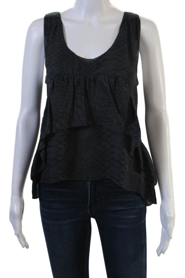 Regata Joie feminina preta de seda estampa de cobra sem mangas gola redonda tamanho P - Imagem 1 de 4