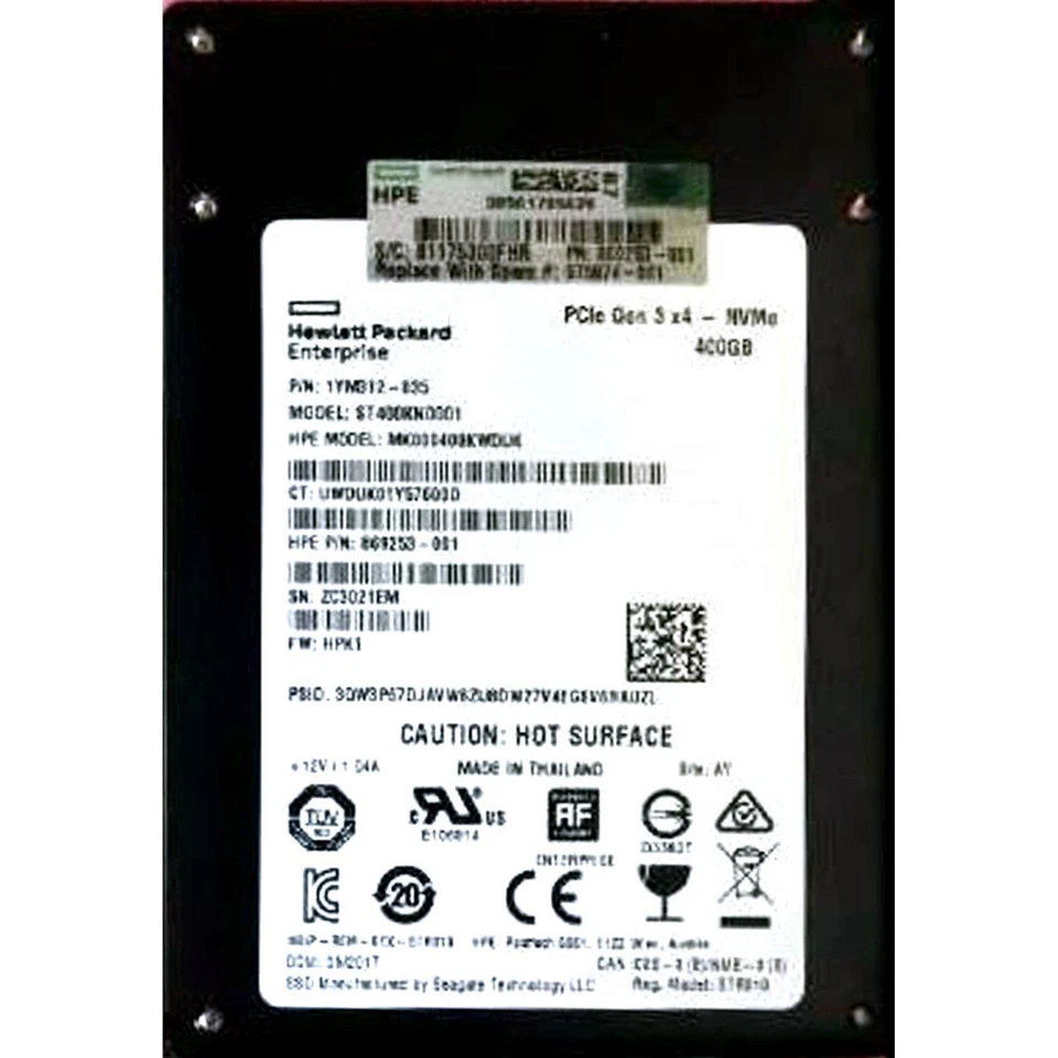 HP 869253-001 400GB Mixed Use SFF 2.5in U.2 PCIe 3.0 NVMe SSD - Image 1 of 1