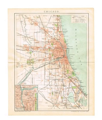 CHICAGO 1896  ILLINOIS  STATE USA  ORIGINAL ANTIQUE VINTAGE MAP - Image 1 of 4