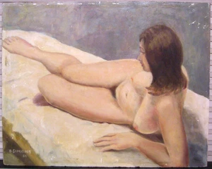 1964 Vintage Mid Century Lounging Nude MCM Portrait Ölgemälde - Bild 1 von 10