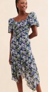 Astr The Label Anthropologie Midikleid asymmetrisch Blumen M Puffärmel NEU - Bild 1 von 11
