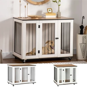 Mueble de jaula para perros PawHut con rueda para perros, blanco - Imagen 1 de 23