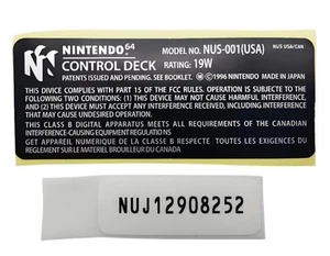 Ersatz Original Zubehör Hersteller Aufkleber für Nintendo 64 Etikett Barcode Serienservice - Bild 1 von 1