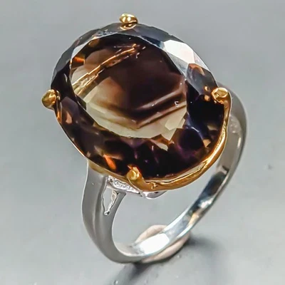 Anillo de cuarzo ahumado natural joyería artística de 17 quilates plata de ley 925 talla 5/R447220 Foto 1 de 4