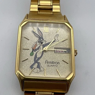 Reloj De Colección Armitron Bugs Bunny, Chapado en Oro, Fecha de Día RARO Cuarzo Funciona Foto 1 de 4