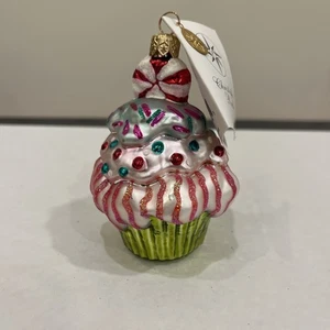 Vintage Christopher Radko Mint Cupcake Glas hängender Weihnachtsschmuck - Bild 1 von 8