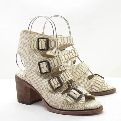 Freebird Quail Leather Heeled Sandals Buckle Straps Snake Print White Womens 7 - Image 1 of 4