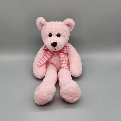 Vintage Commonwealth Pink Teddy Bear Plush Gingham Bow 12" Long Legged Beanbag - Image 1 of 4