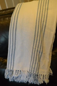 Pine Cone Hill Ibiza Cotton Blanket 50 X 70 French Blue & White Beach Throw EUC - Picture 1 of 6