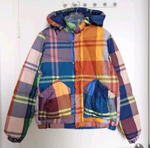 🦄NWT Gorman Tartan Check Quilted Down Puffer Detachable Hood Print Jacket 8 - Picture 1 of 11
