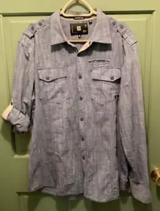 Ocean Current Men’s Size XL Blue Cotton Roll Tab Sleeve Button Up Shirt Pockets - Picture 1 of 12