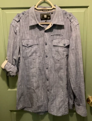 Ocean Current Men’s Size XL Blue Cotton Roll Tab Sleeve Button Up Shirt Pockets - Image 1 of 4