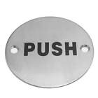 Push Door Sign, Round Signs in Satin Brushed Finish - Stainless Steel