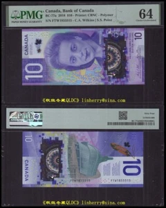 Canadá 10 dólares, 2018, polímero, prefijo FTW, billete ganador IBNS, PMG64 - Imagen 1 de 1