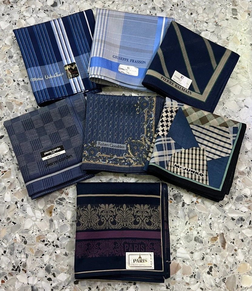 7 LENÇO CLÁSSICO AZUL ALGODÃO MASCULINO BOLSO QUADRADO 18" ARTE XADREZ XADREZ LISTRADO - Imagem 1 de 4