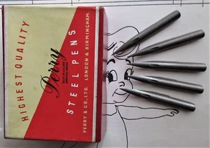5 x RARE PERRY & CO #306EF LARGE STEEL DIP PEN NIBS+LETTERING+DRAW+MAGNA+JOURNAL - Picture 1 of 3