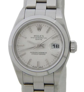 Rolex Date Ladies Stainless Steel Watch Silver Tapestry Dial Oyster Band 79160 - Picture 1 of 7