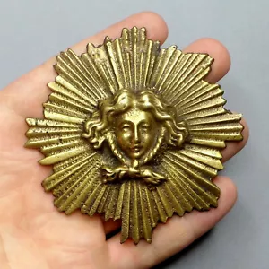 Woman Face, Antique Large Brass Furniture. Plaque, Sculpture, Goddess, Sun. - Picture 1 of 8