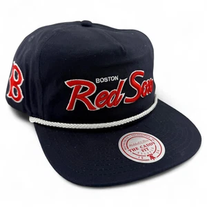 Mitchell & Ness Boston Red Sox Script A-Frame Rope Golfer Caddy Fit Snapback Hat - Picture 1 of 6
