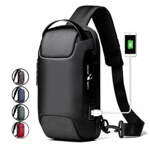 WEIXIER Men's Crossbody Bag Shoulder Sling Anti-theft Lock USB Oxford Bag