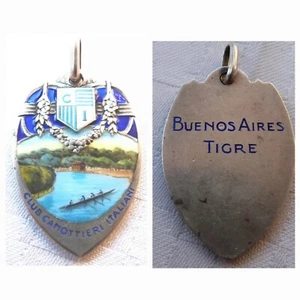 Rare Old Club Canottieri Italiani Buenos Aires Tigre Silver Enamel Medal - Picture 1 of 5