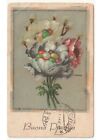1941 Happy Easter Card D'Epoca Easter Snuggle Bunny Rabbit Flowers Eggs Coloured