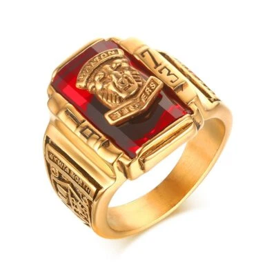 Anillo de circonita roja marinero banda sello azul marino USN de acero inoxidable vintage para hombre 7-11 Foto 1 de 4