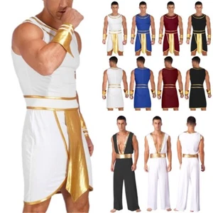Men's Greek Arabian Prince Cosplay Costume Halloween Caesar Toga Fancy Dress up - Picture 1 of 75