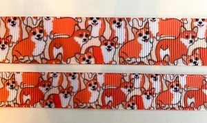Corgi Dog orange white Grosgrain ribbon 5/8 7/8" Adorable happy - Picture 1 of 2