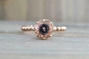 1Ct Lab-Created Morganite Engage Ring Solitaire Ball Bead 9ct SOLID Rose Gold - Picture 1 of 8