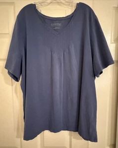 Women’s Catherines Plus SZ 3X Blue V-Neck Cotton Blend T-shirt * See info/pics* - Picture 1 of 11