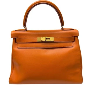 HERMES Kelly 28 internal stitch ▢B◻︎ Orange GD Hardware Vogue River #134 - Picture 1 of 24