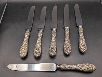 🔥 JUEGO DE CUCHILLOS DE CENA ROSA BY STIEFF PLATA ESTERLINA 6 piezas EXCELENTE ESTADO 🔥 Foto 1 de 4