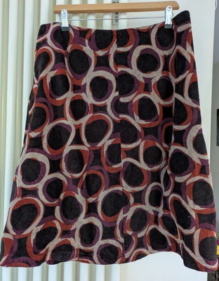 HOBBS CORD A LINE SKIRT SIZE 16 -Retro Brown, Purple & Orange-VG CONDITION - Image 1 of 4