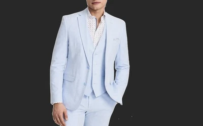 Bar III Men's Powered Blue Slim Linen Suit Jacket Blazer 44 S $360 TTAY1CPB0002 - Image 1 of 3