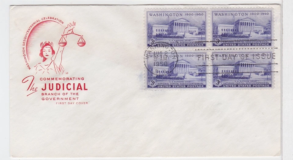 TurtlesTradingPost- Capital 150th- Supreme Court 1950 FDC 991 Farnam Block of 4 - Image 1 of 1