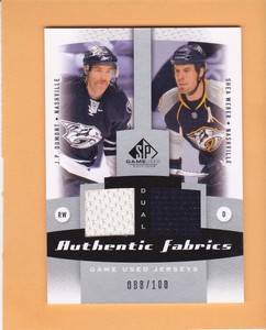 WEBER / DUMONT #AF2-DW 2010 11 SP GAME USED AUTHENTIC FABRIC DUAL JERSEYS SP 100
