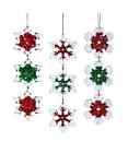 Set of 3 Ice Red, Green and Clear Snowflake Ornaments  D4135     w