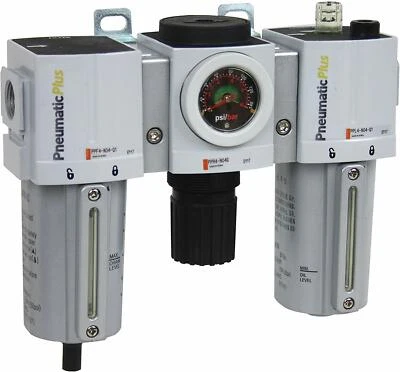 PneumaticPlus Heavy Duty FRL Air Filter Regulator Lubricator Combo 3/4 NPT