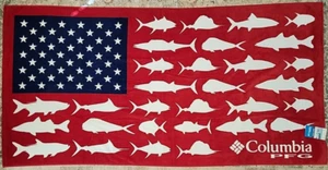 Columbia PFG XL Beach Towel Fish Logo Red White Blue American Flag USA Swim - Picture 1 of 4