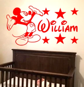 MICKEY MOUSE STARS PERSONALIZED NAME LG WALL VINYL DECAL STICKER COLOR CHOICES - Picture 1 of 3