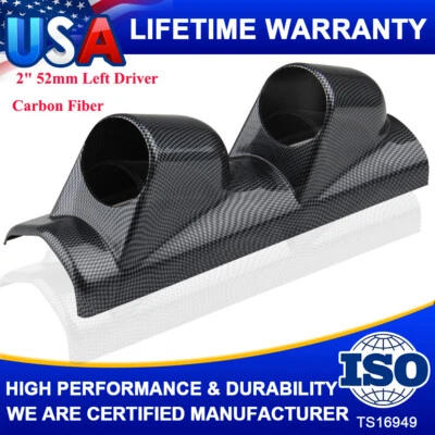 Universal 2" 52mm Left Driver Carbon Fiber A Pillar Pod Dual Hole Gauge Holder - Image 1 of 4