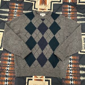 Vintage PARKER of Vienna Argyle V-Neck Sweater Mens Medium Shetland Wool XL