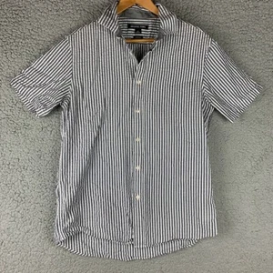 Michael Kors Seersucker Button Down Shirt M Gray White Striped s/s TEAR READ - Picture 1 of 10