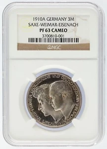 1910 A Germany 3 Mark 3M Saxe-Weimar-Eisenach Silver NGC Graded PF63 Cameo - Picture 1 of 4