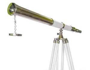 Floor Standing Marine Silver Brass Telescope With Wooden Tripod Stand 39" inch - Picture 1 of 4